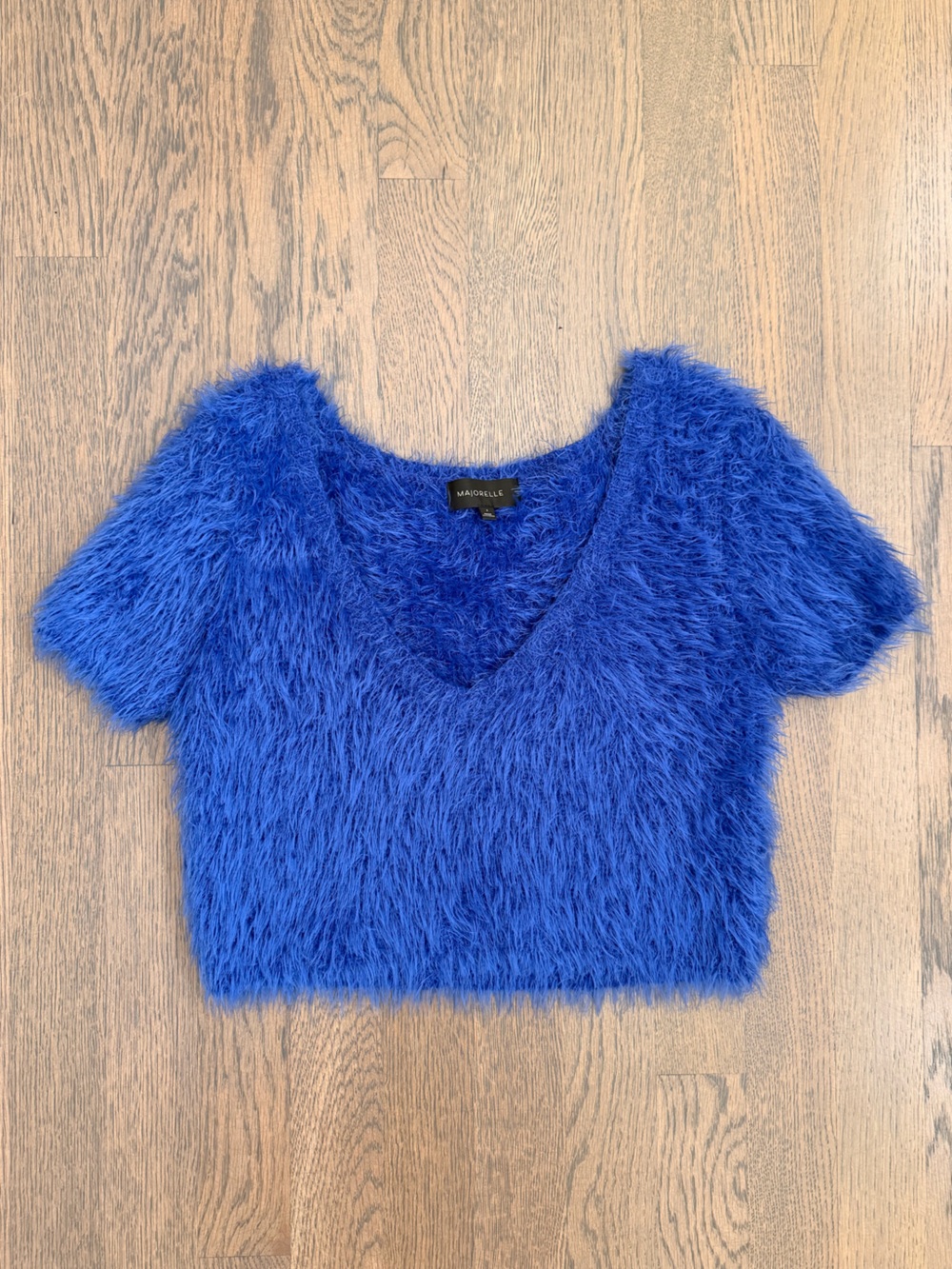 Majorelle Blue Fuzzy Short Sleeve Sweater Size S